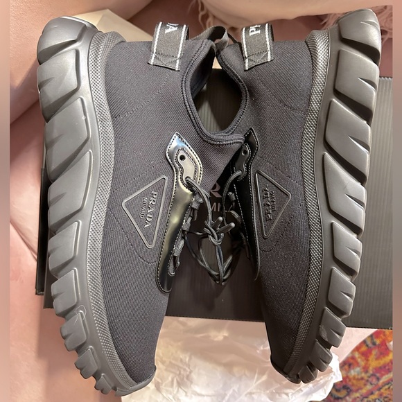 PRADA Men's Allacciate Rush Triangle Logo Knit Sneakers - Picture 6 of 17